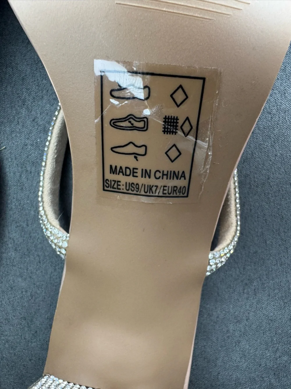 Altar’d State Rhinestone Block Heel Slide Sandals Nude Sparkly Heels Size 9 - Picture 4 of 12